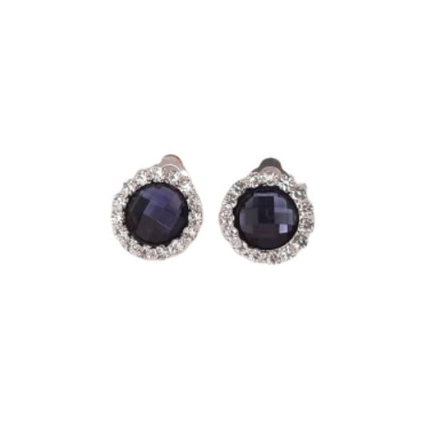 Dark Purple Round Diamante Clip On Earrings