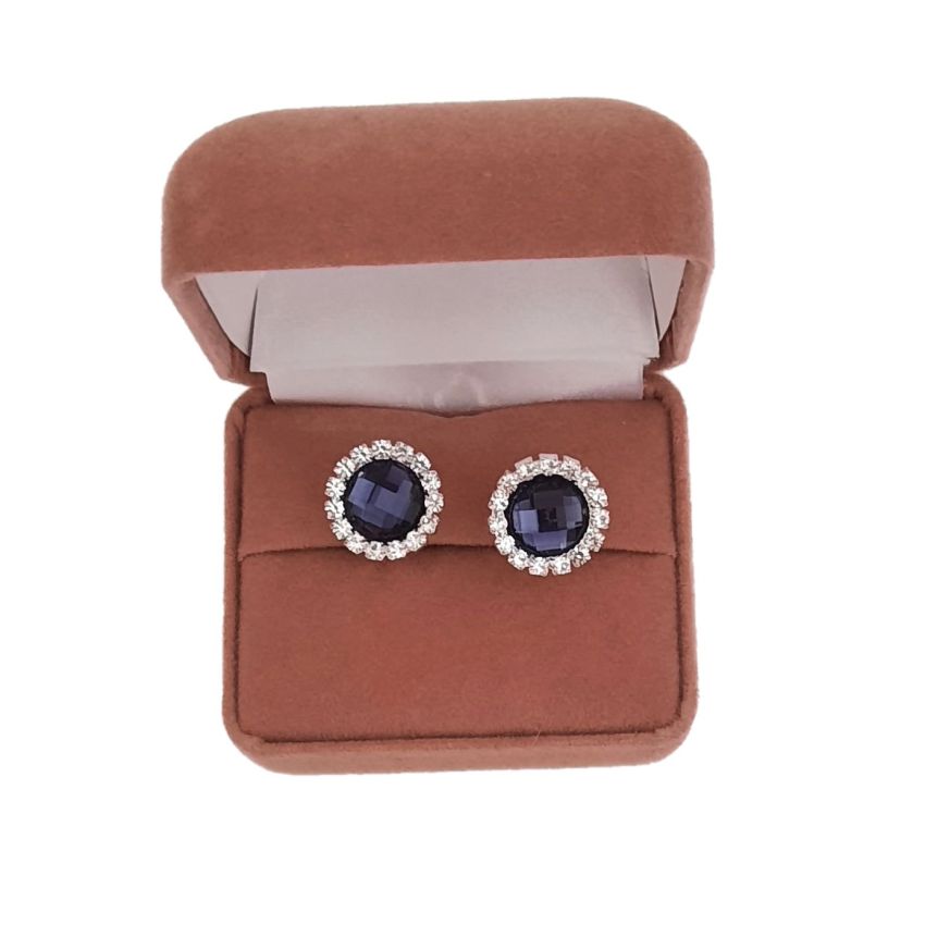 Dark Purple Round Diamante Clip On Earrings(2)