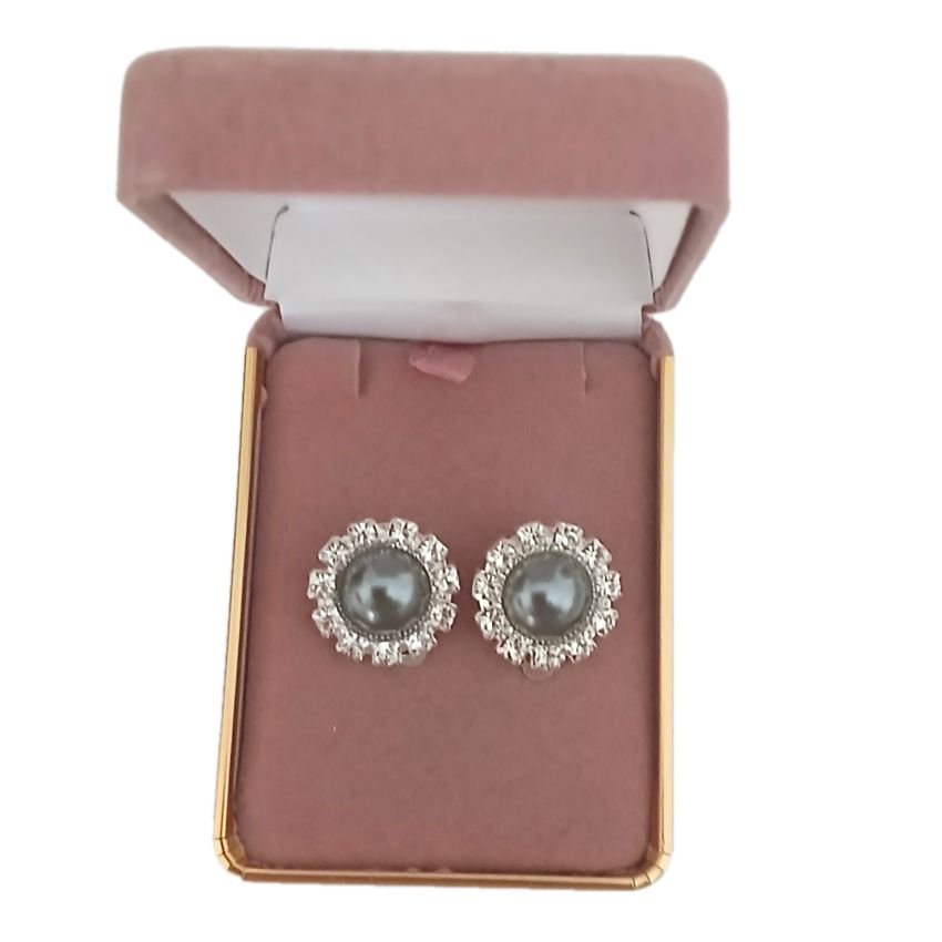 Dark Grey Diamante Clip On Earrings(2)