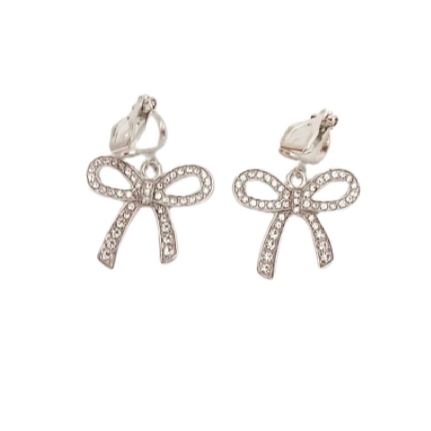 Diamante Bow Clip On Earrings