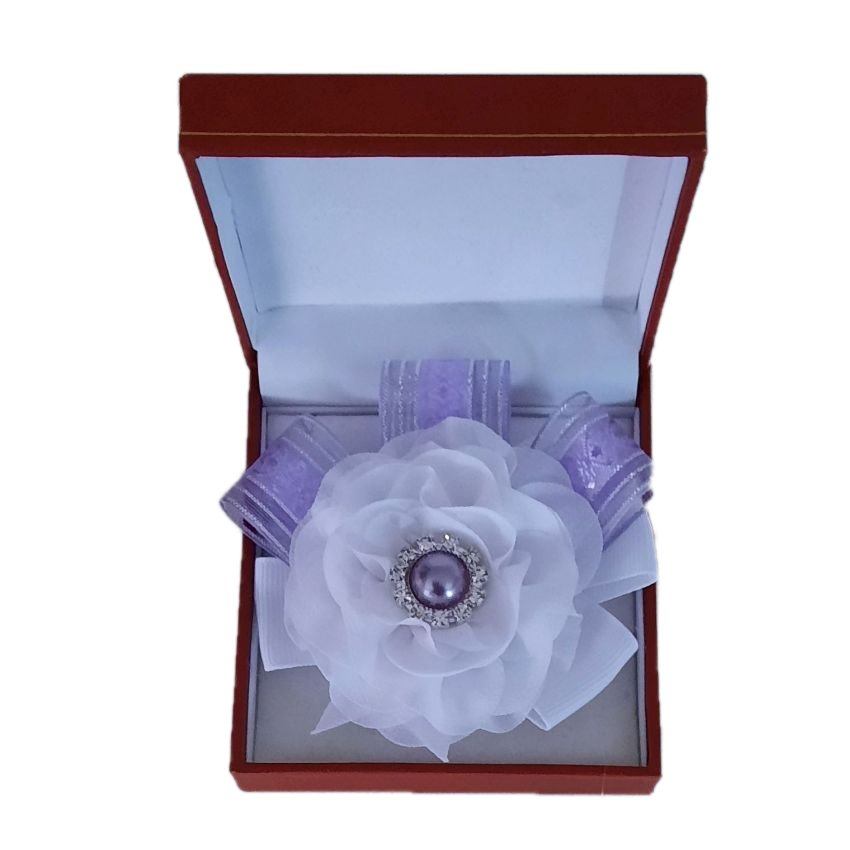 Diamante Centre Lilac Ribbon Wrist Corsage