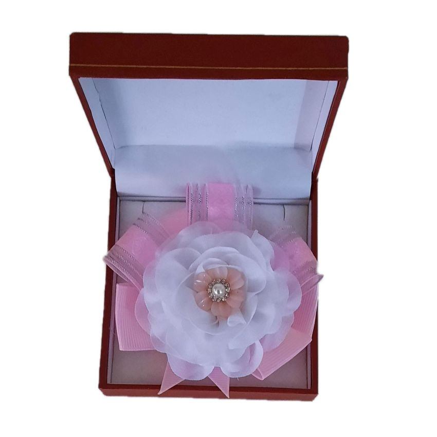 Diamante Centre Pink Ribbon Wrist Corsage