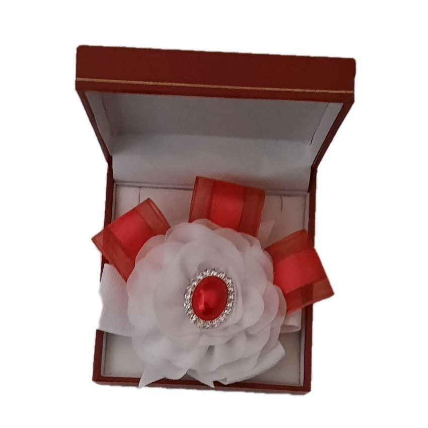 Diamante Centre Red Ribbon Wrist Corsage
