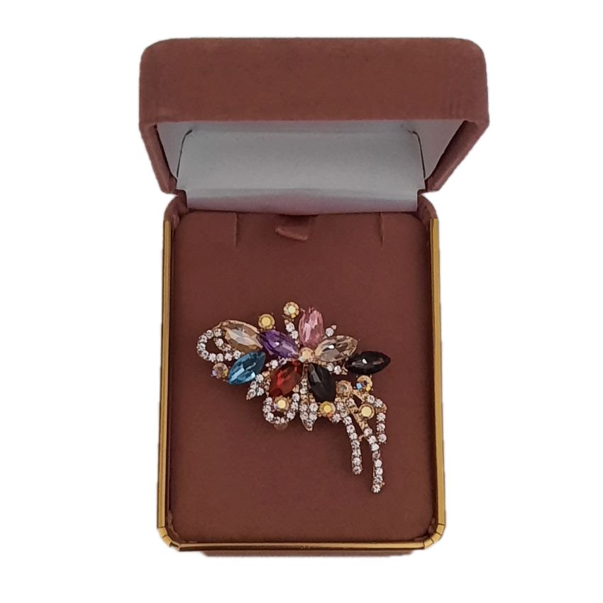 Diamante Multi Coloured Flower Bouquet Brooch(2)