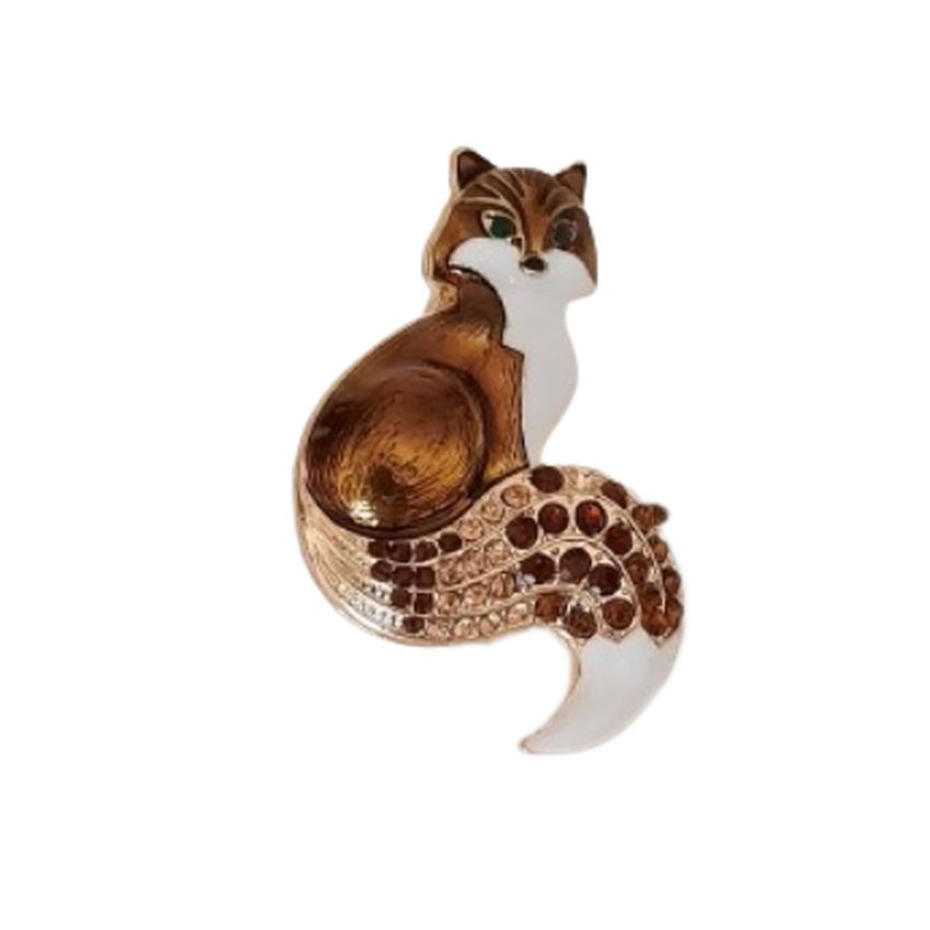 Diamante Tail Fox Brooch