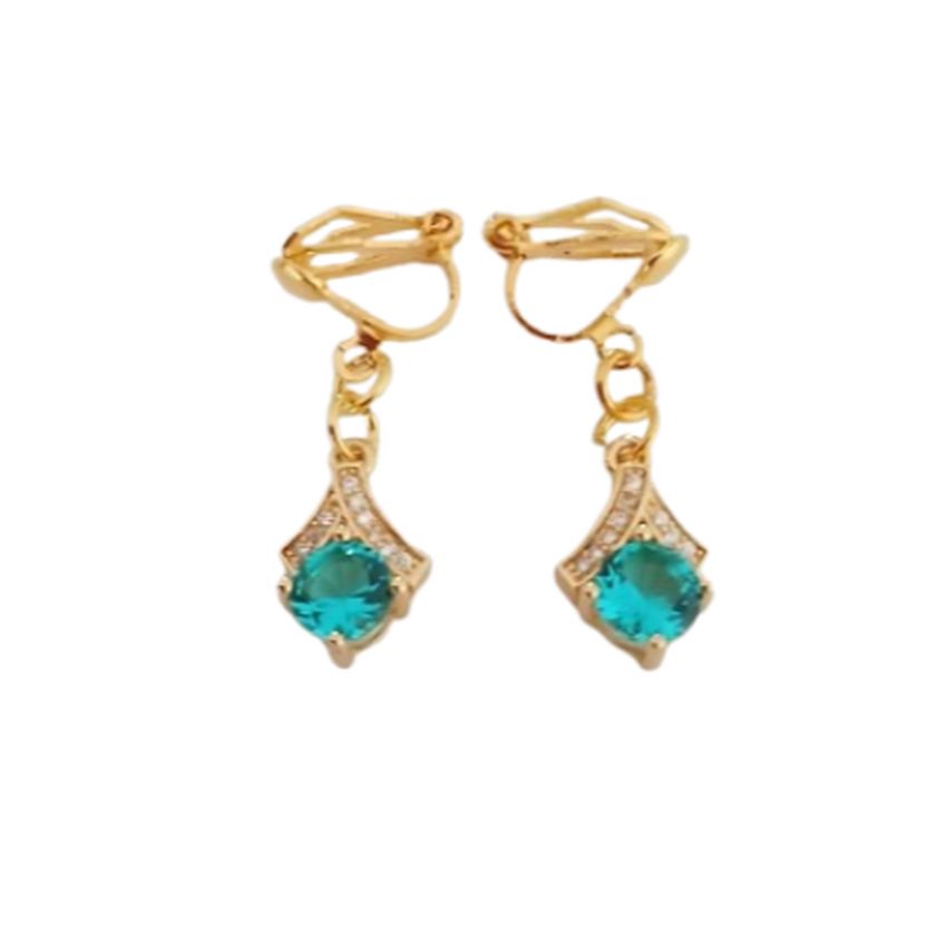 Diamante Arch Mint Green Drop Clip On Earrings