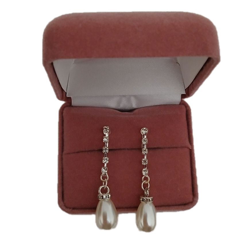Diamante Drop Pearl Clip On Earrings(2)