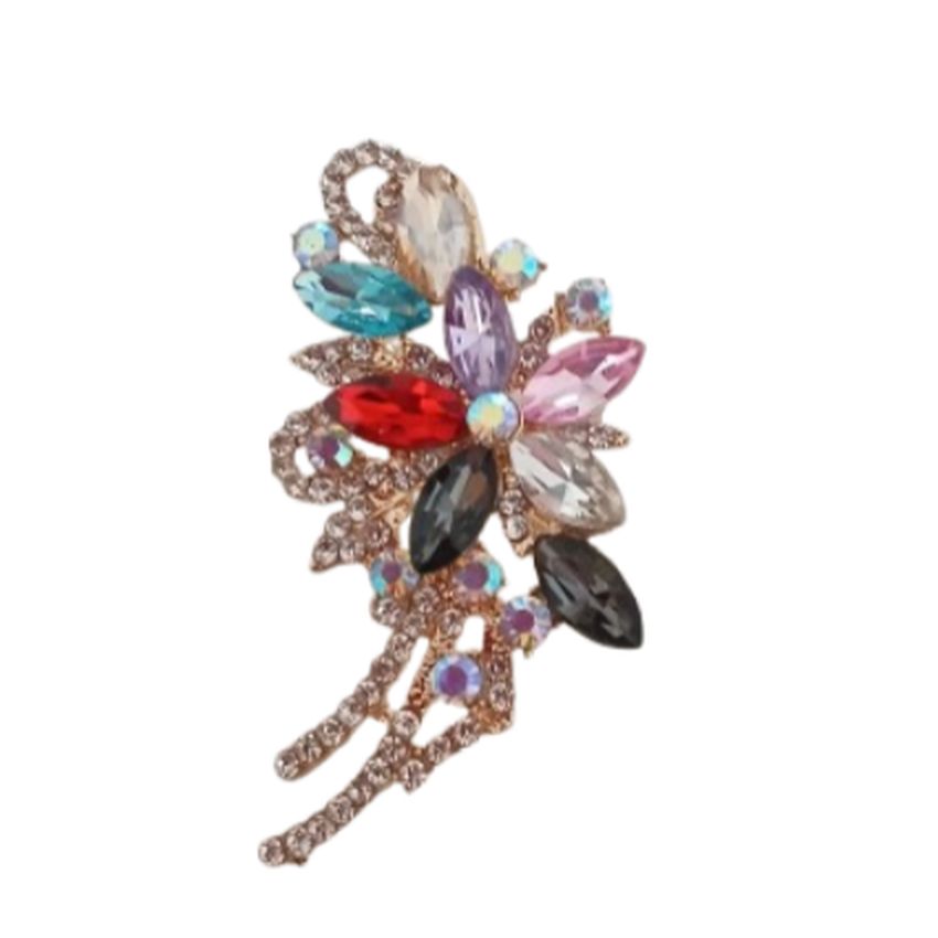 Diamante Multi Coloured Flower Bouquet Brooch