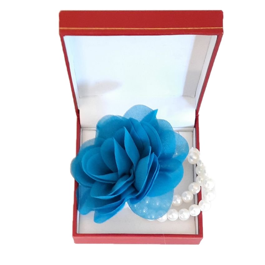 Double Bracelet Blue Teal Flower Wrist Corsage