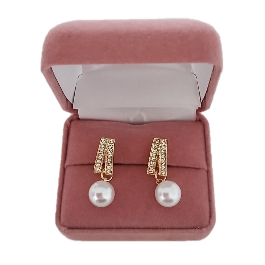 Double Diamante Top Pearl Clip On Earrings(2)
