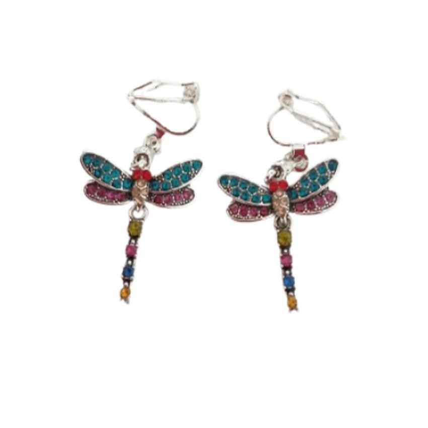 Dragonfly Multi Colour Clip On Earrings