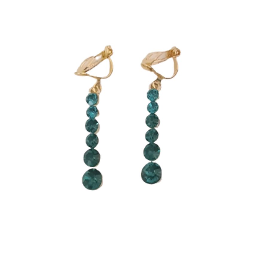 Drop Green Diamante Clip On Earrings