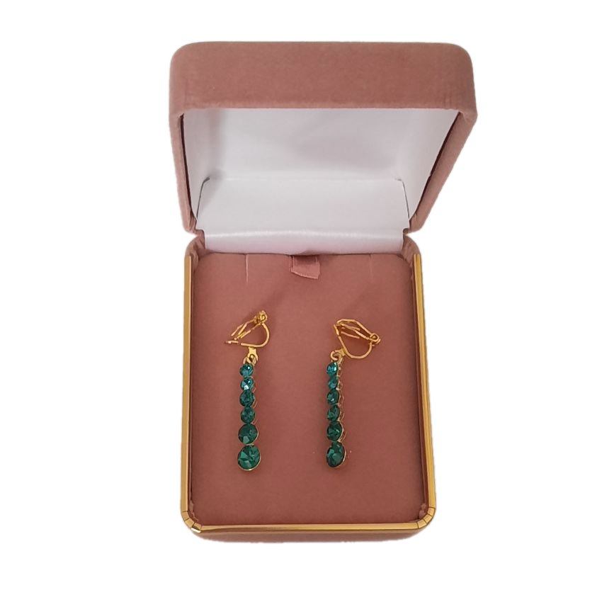 Drop Green Diamante Clip On Earrings(2)