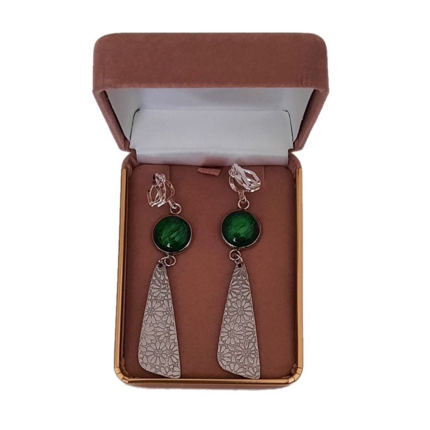 Drop Green Diamante Clip On Earrings(2)