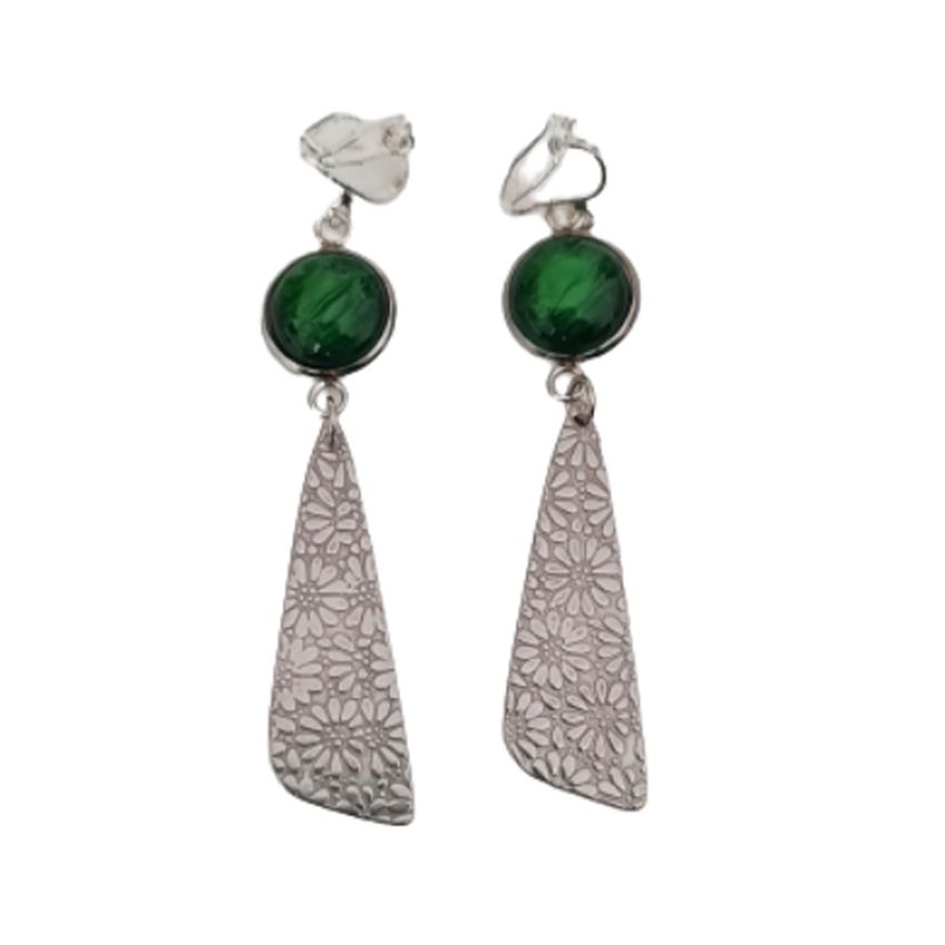 Drop Green Diamante Clip On Earrings