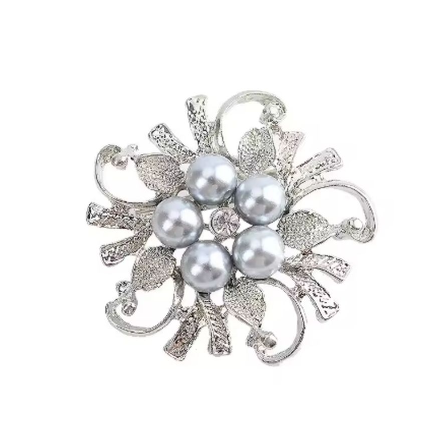 Elegant Open Flower Bridal Brooch With Crystals