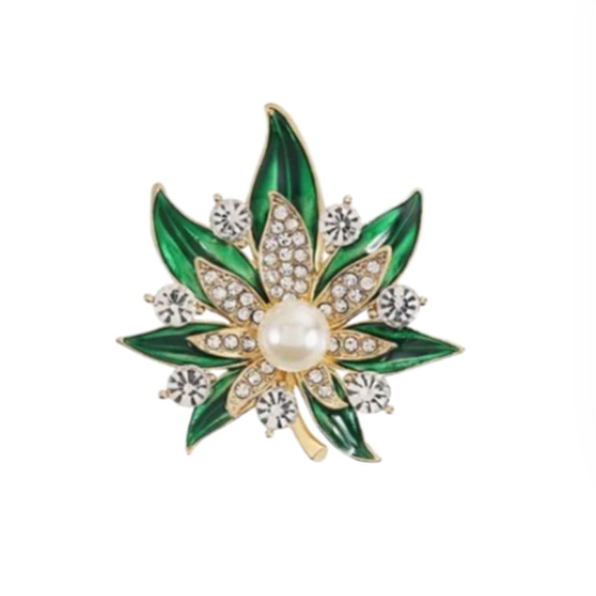 Emerald Green Brooch With A Pearl Centre