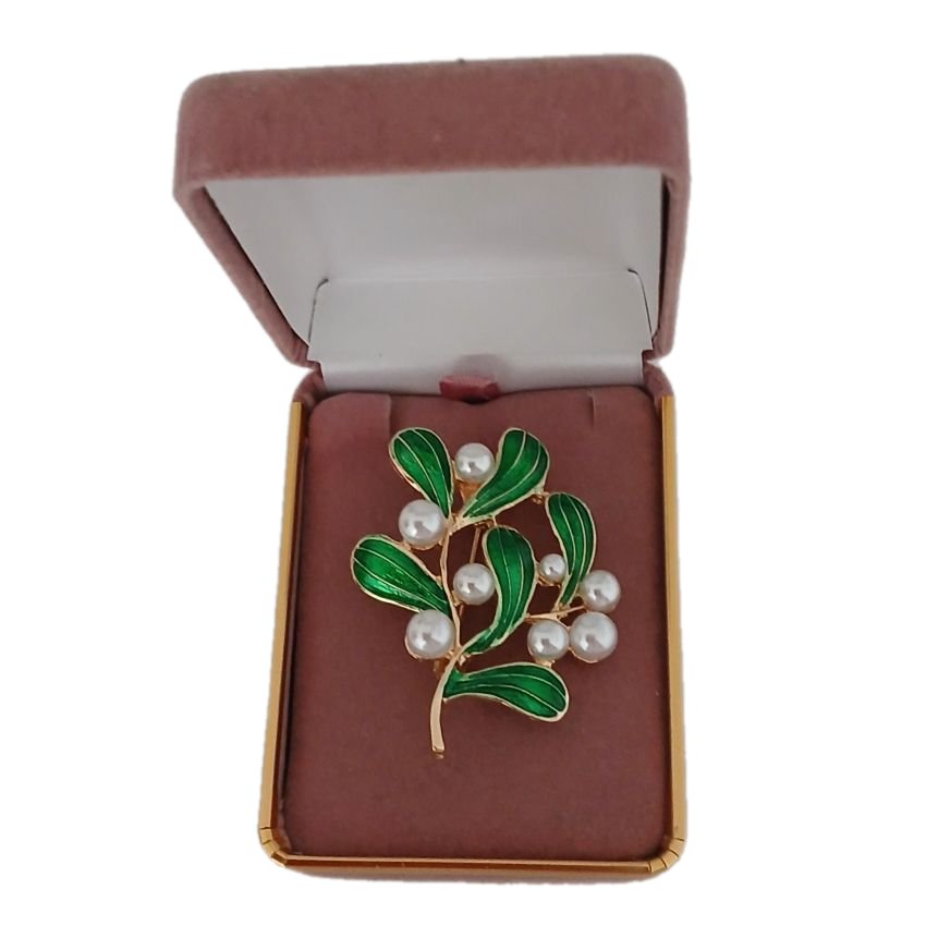 Emerald Green Brooch With Pearl(2)