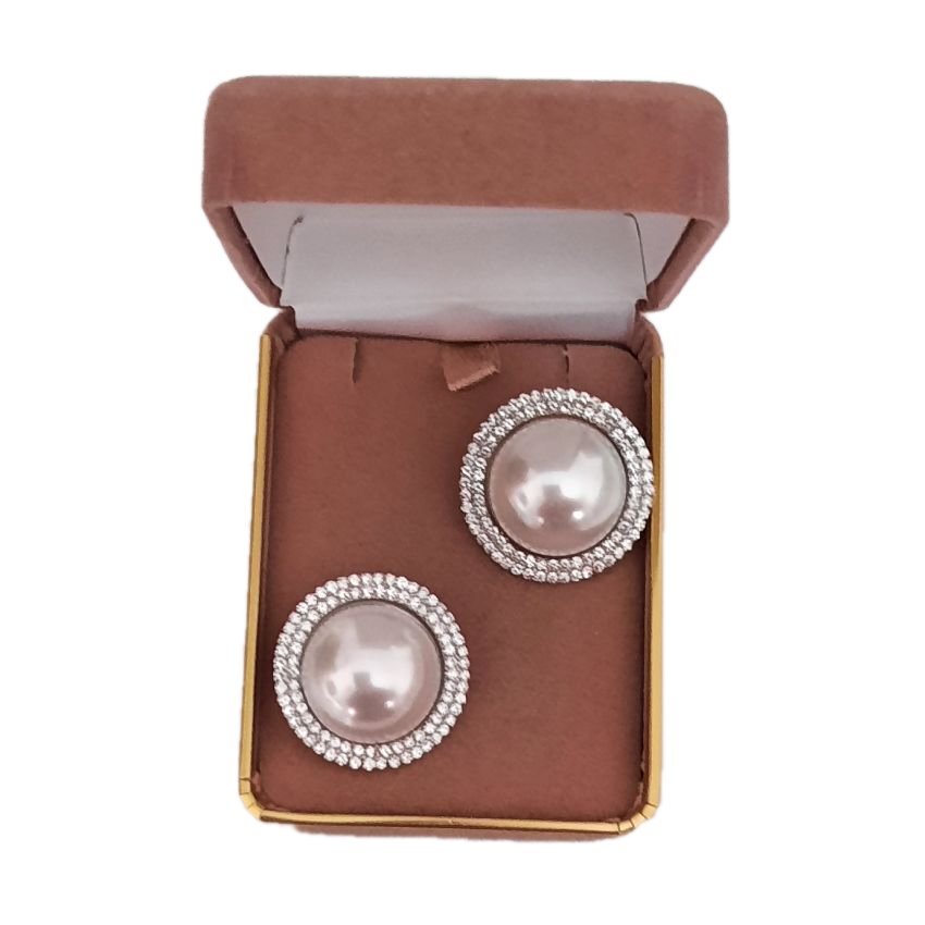 Extra Large Silver Diamante Pearl Clip On Earrings(2)