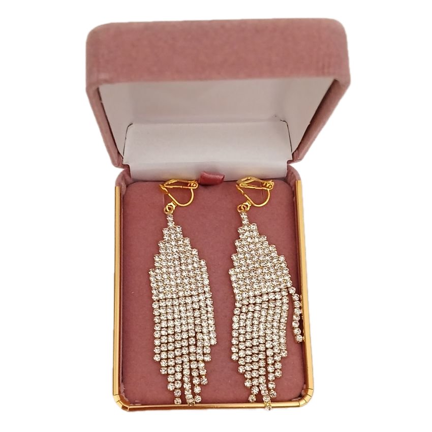 Fancy Bling Diamante And Gold Clip On Earrings(2)