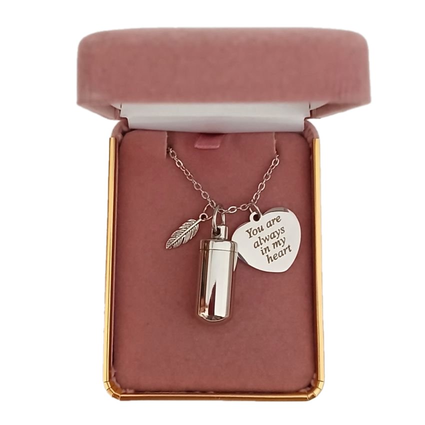 Feather And Heart Inscribed Cremation Ashes Locket(2)