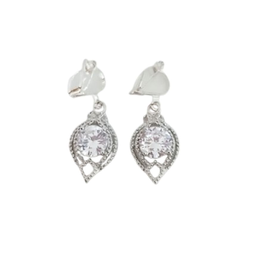 Filigree Cubic Zirconia Drop Clip On Earrings