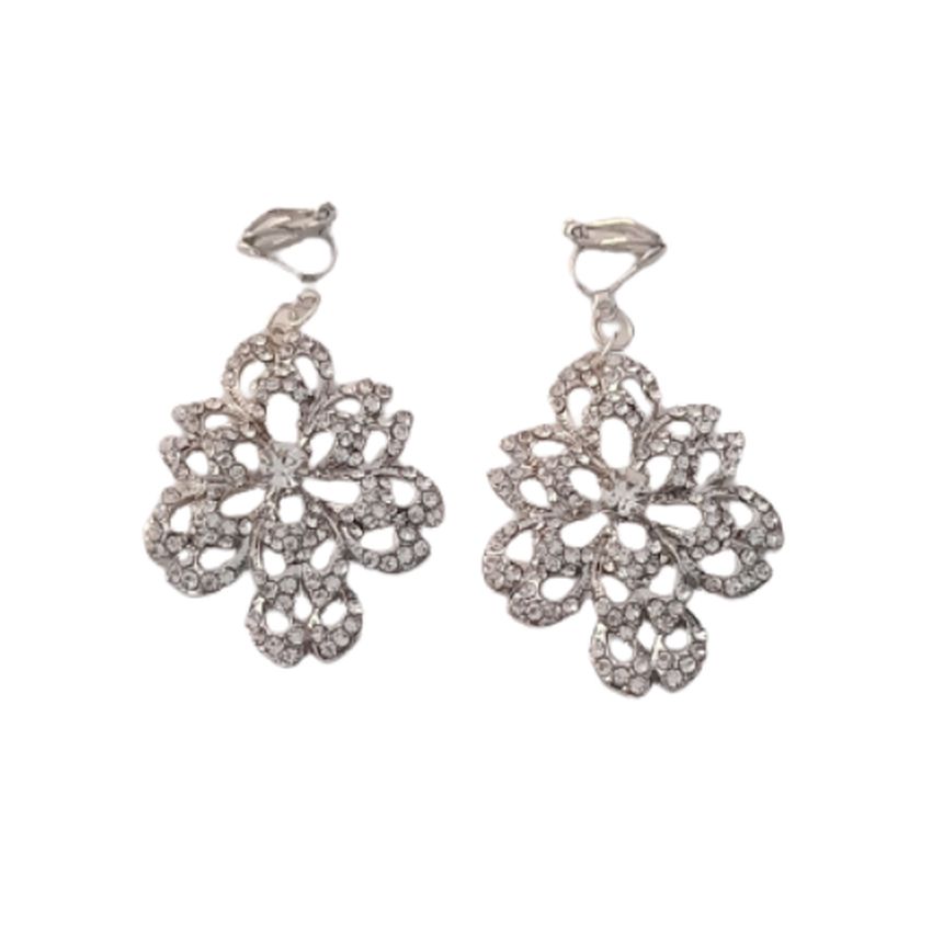 Flower Chandelier Clip On Earrings