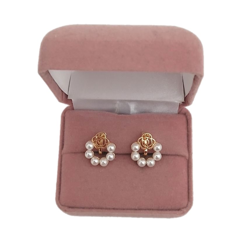 Flower Ring Pearl Clip On Earrings(2)