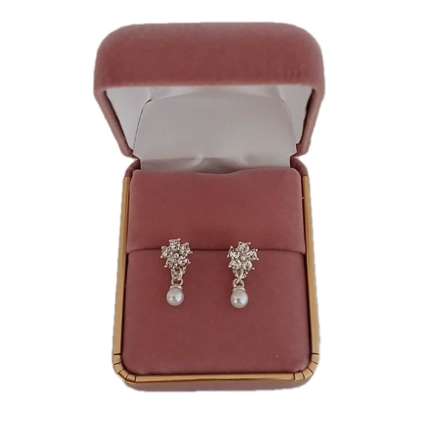 Flower With Pearl Silver Plated Earrings(2)