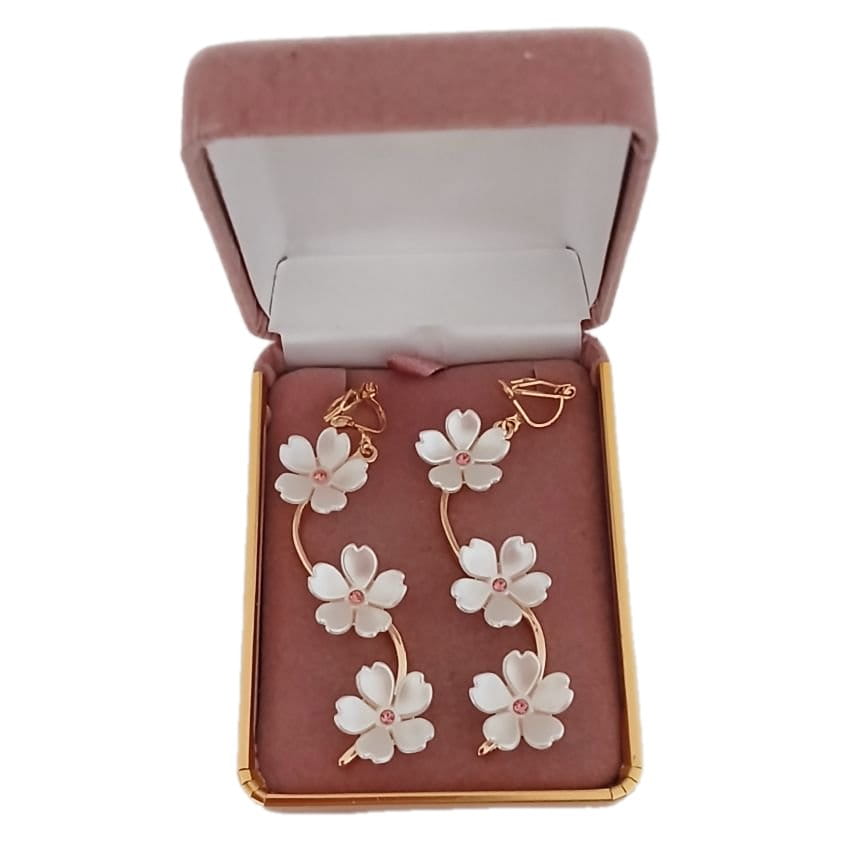 Flower Drop Gold Clip On Earrings(2)
