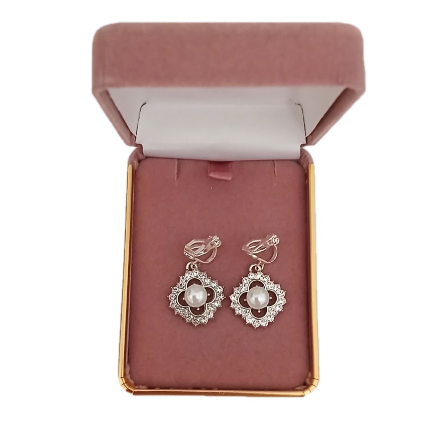 Flowery Design Pearl Clip On Earrings(2)