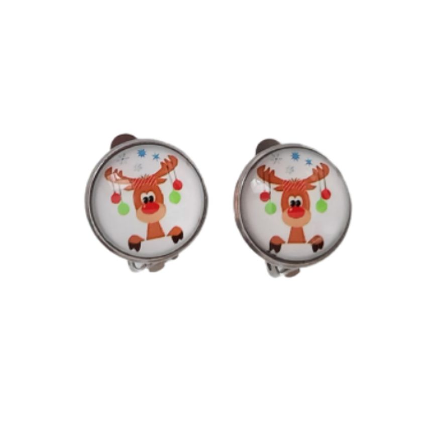 Funny Reindeer Clip On Earrings