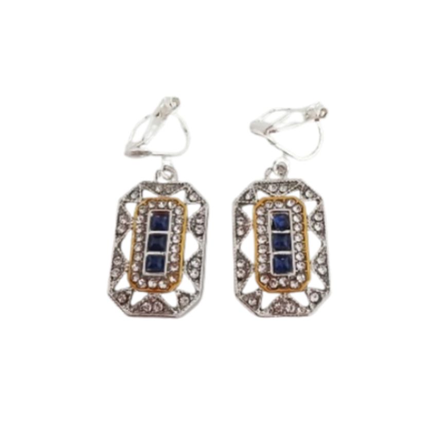 Geometric Vintage Design Diamante Clip On Earrings