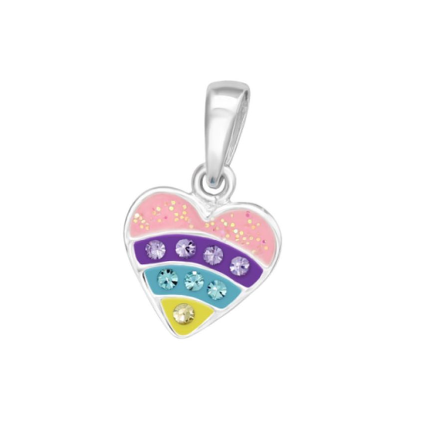 Girls Sterling Silver Coloured Heart Pendant