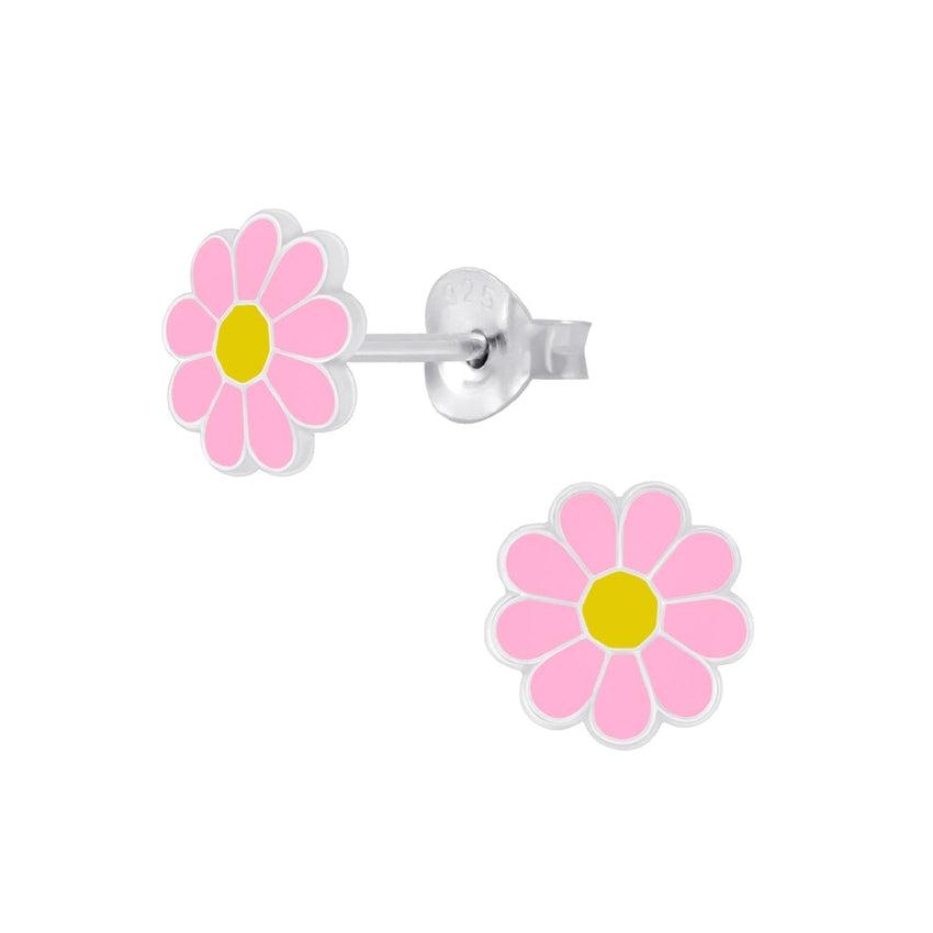 Girls Sterling Silver Pink Flower Earrings