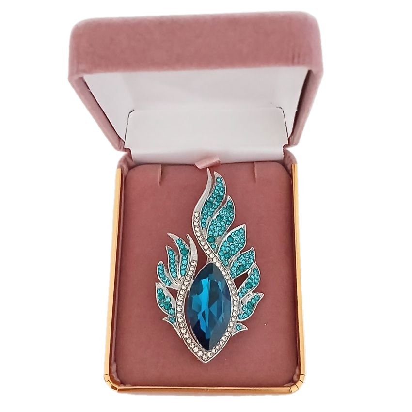 Glitzy Beautiful Crystal Set Light Aqua Blue Stone Brooch(2)