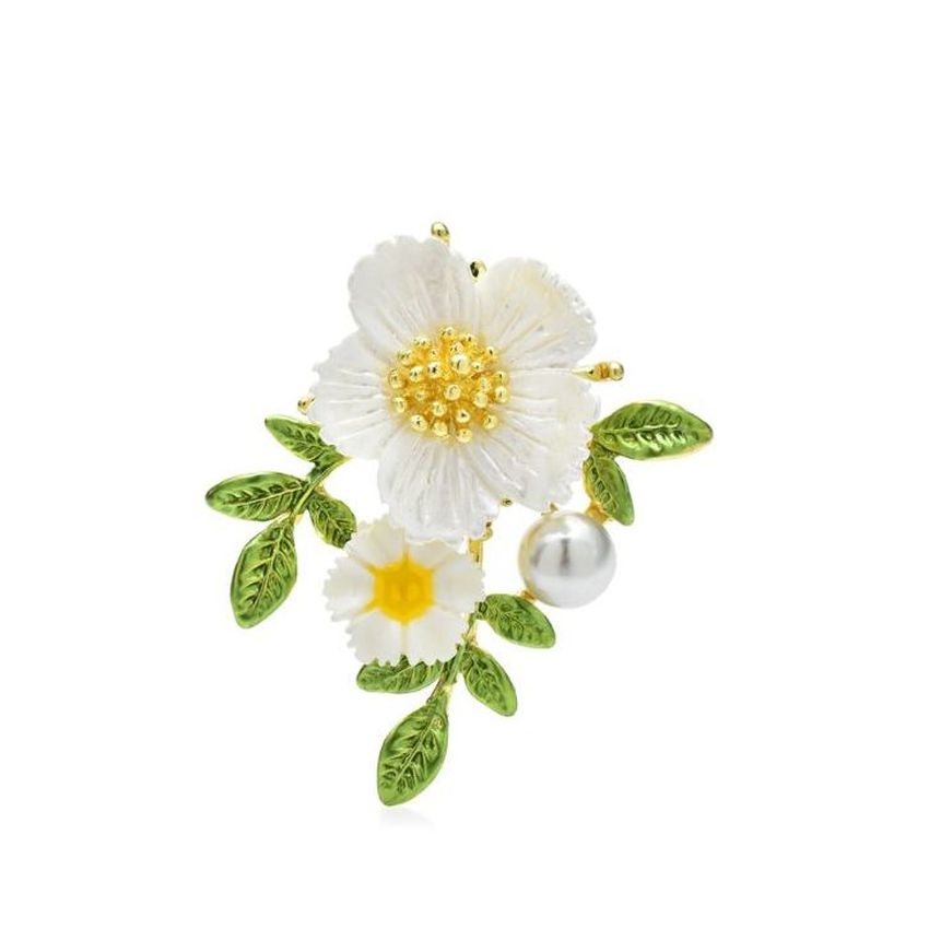 Gold Centre Cream Flower Brooch