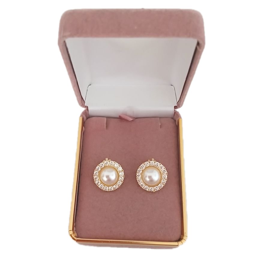 Gold Diamante Pearl Clip On Earrings(2)