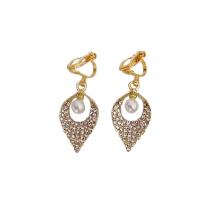 Gold Leaf Drop Clip On Earrings