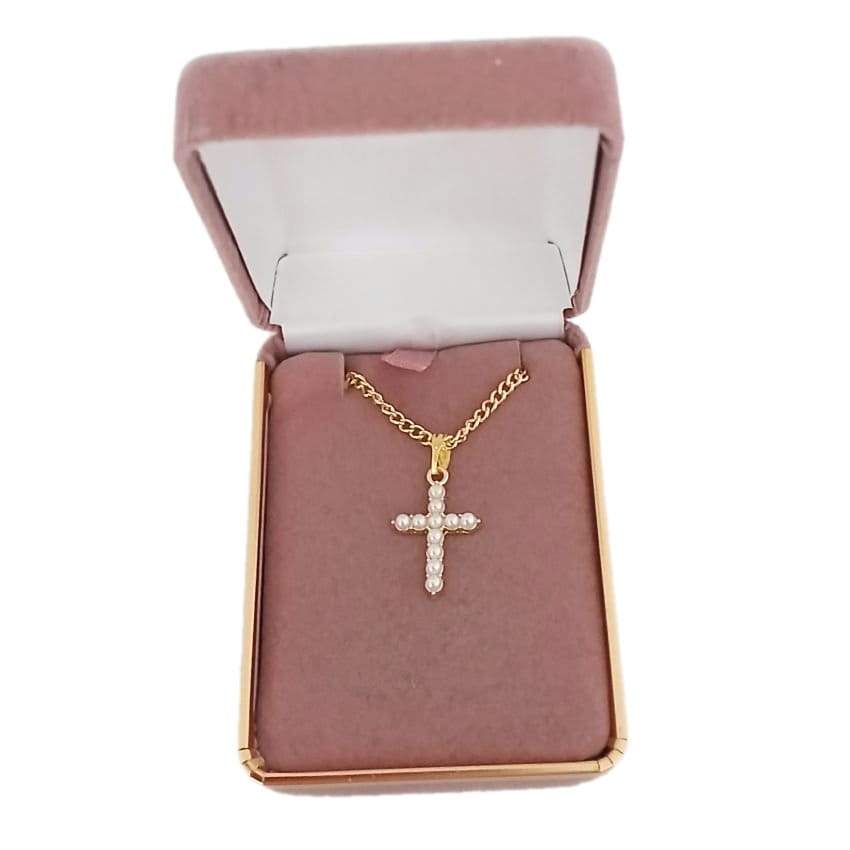 Gold Pearl Cross On A Gold Tone Chain(2)
