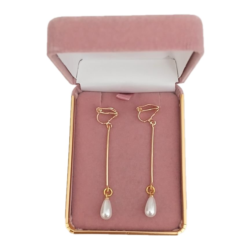 Gold Stem Pearl Drop Clip On Earrings(2)