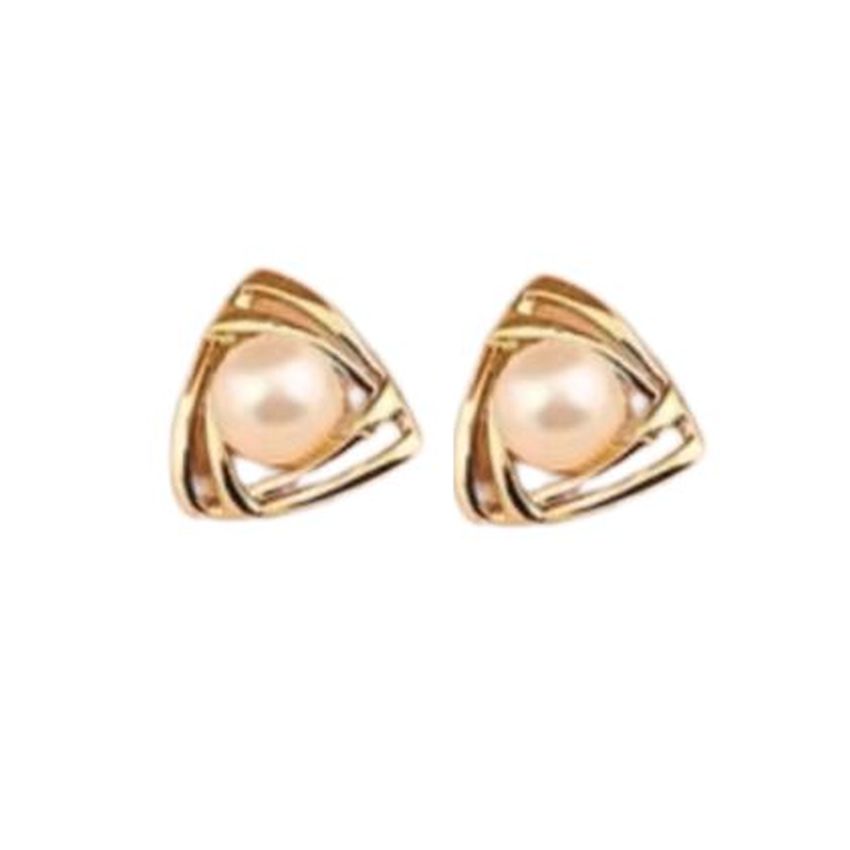 Gold Triangle Pearl Clip On Earrings