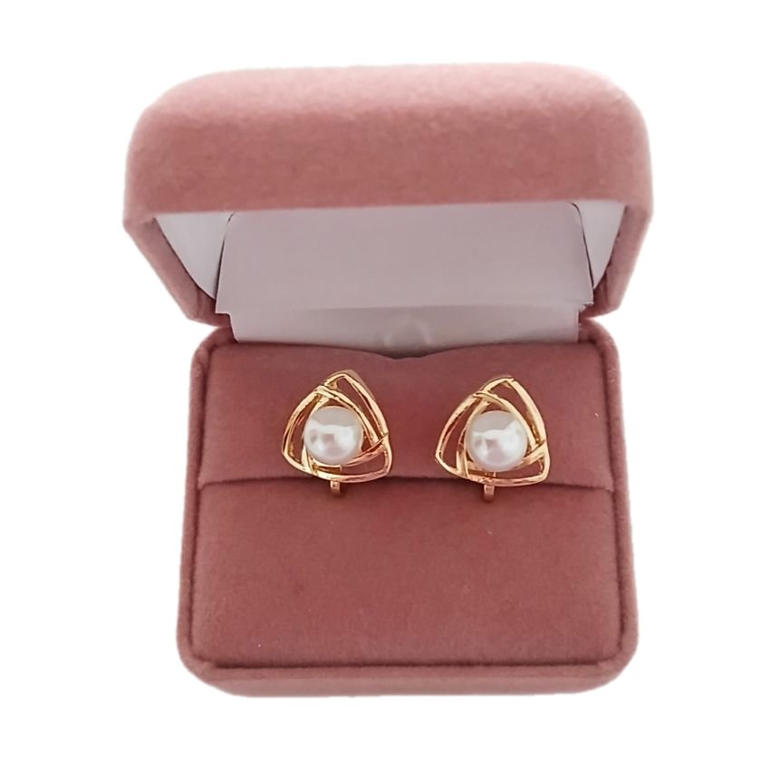 Gold Triangle Pearl Clip On Earrings()