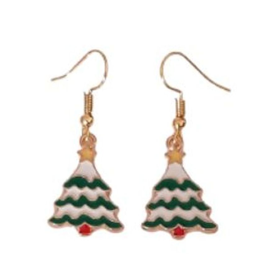 Green And White Xmas Tree Earrings