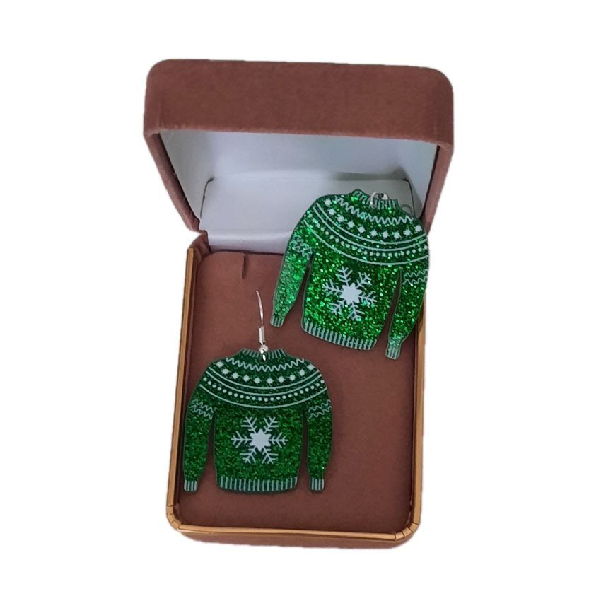 Green Christmas Jumper Earrings(2)