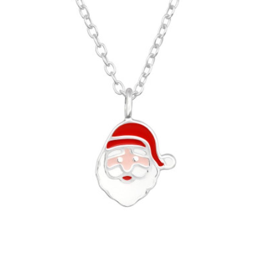 Happy Santa Face Sterling Silver Childrens Pendant