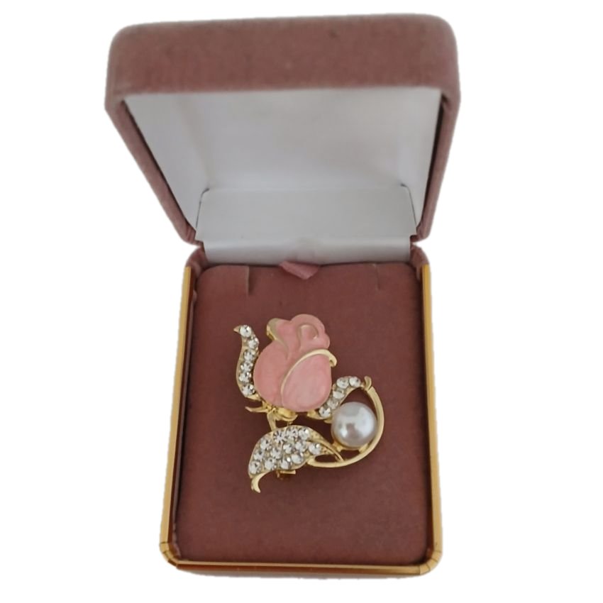 Ladies Diamante Pink Flower Brooch(2)