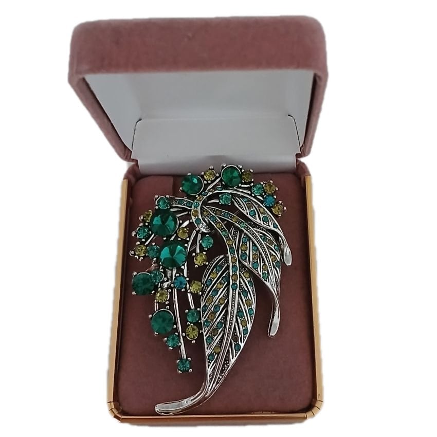 Large Green Diamante Leaf Brooch(2)
