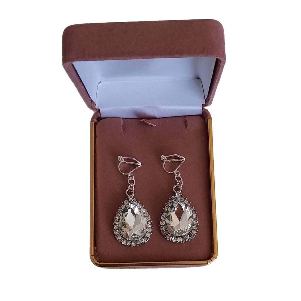 Large Inset Stone Diamante Clip Earrings(2)
