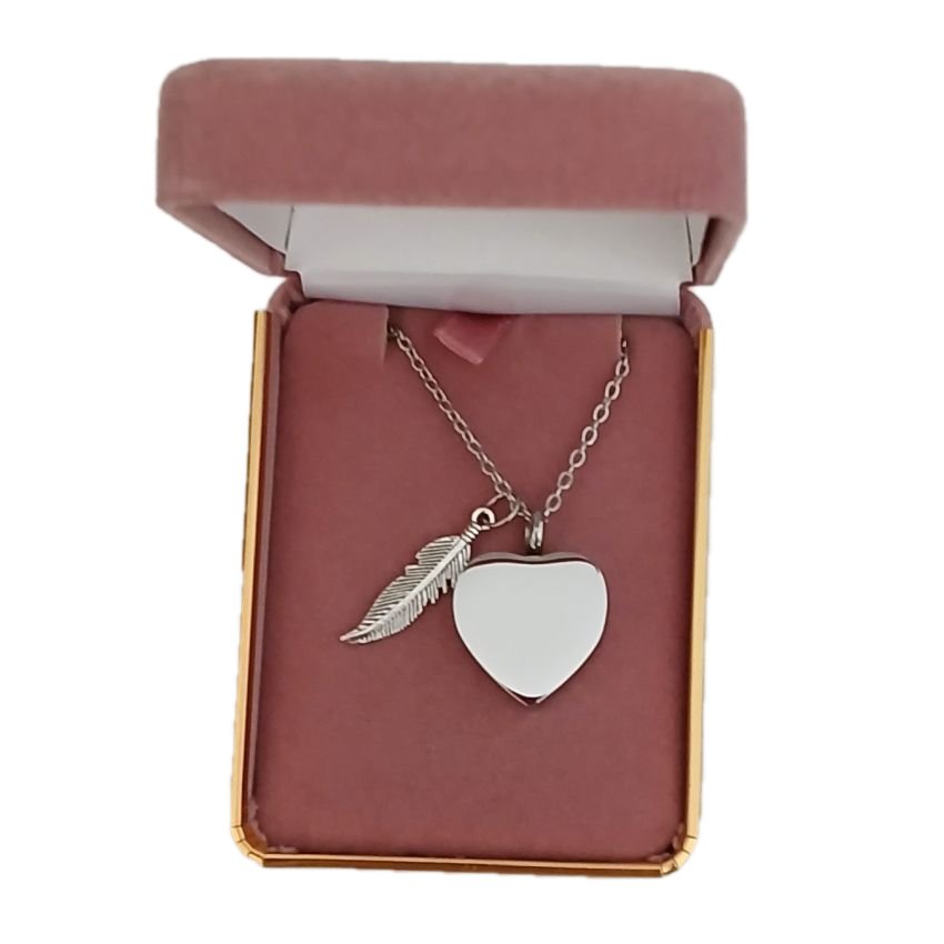 Larger Heart And Feather Cremation Ashes Locket(2)